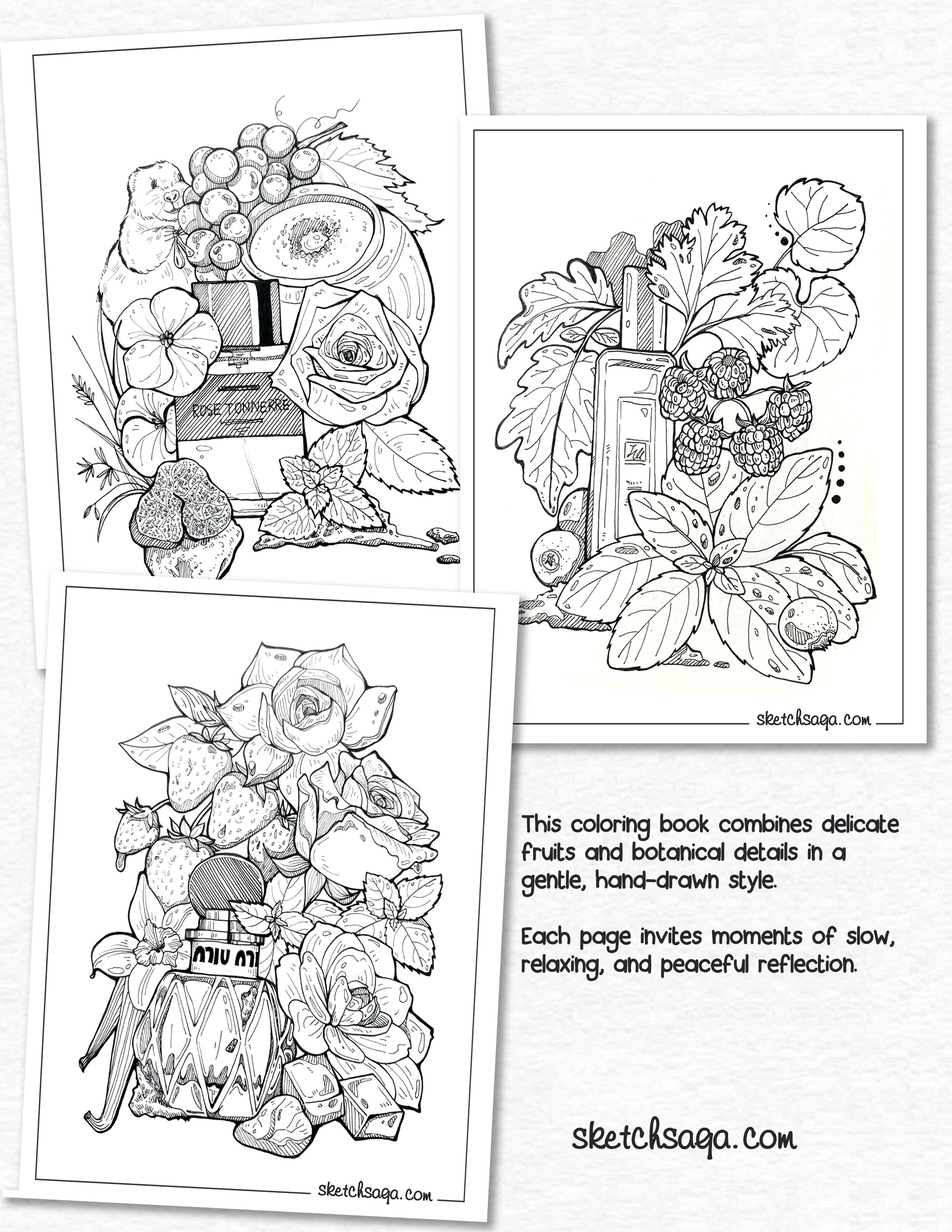 Botanical Fruits Coloring Designs